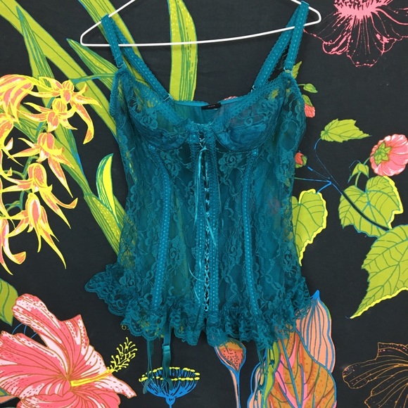 Frederick's of Hollywood Other - FREDRICKS / Teal Lace Up Bustier Garter Corset